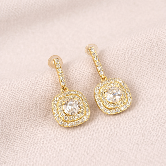 Double Halo Cushion Earrings