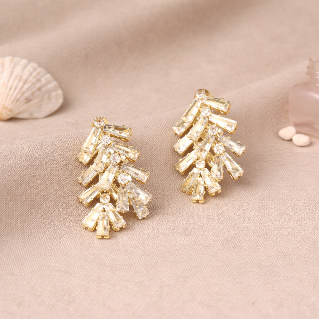 Dual Crystal Leaf Earrings