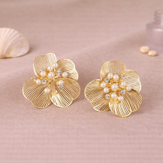Studded Metal Flower Earrings