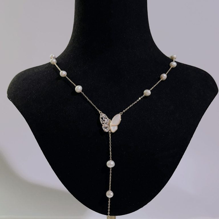 Butterfly Pearl Drop Necklace