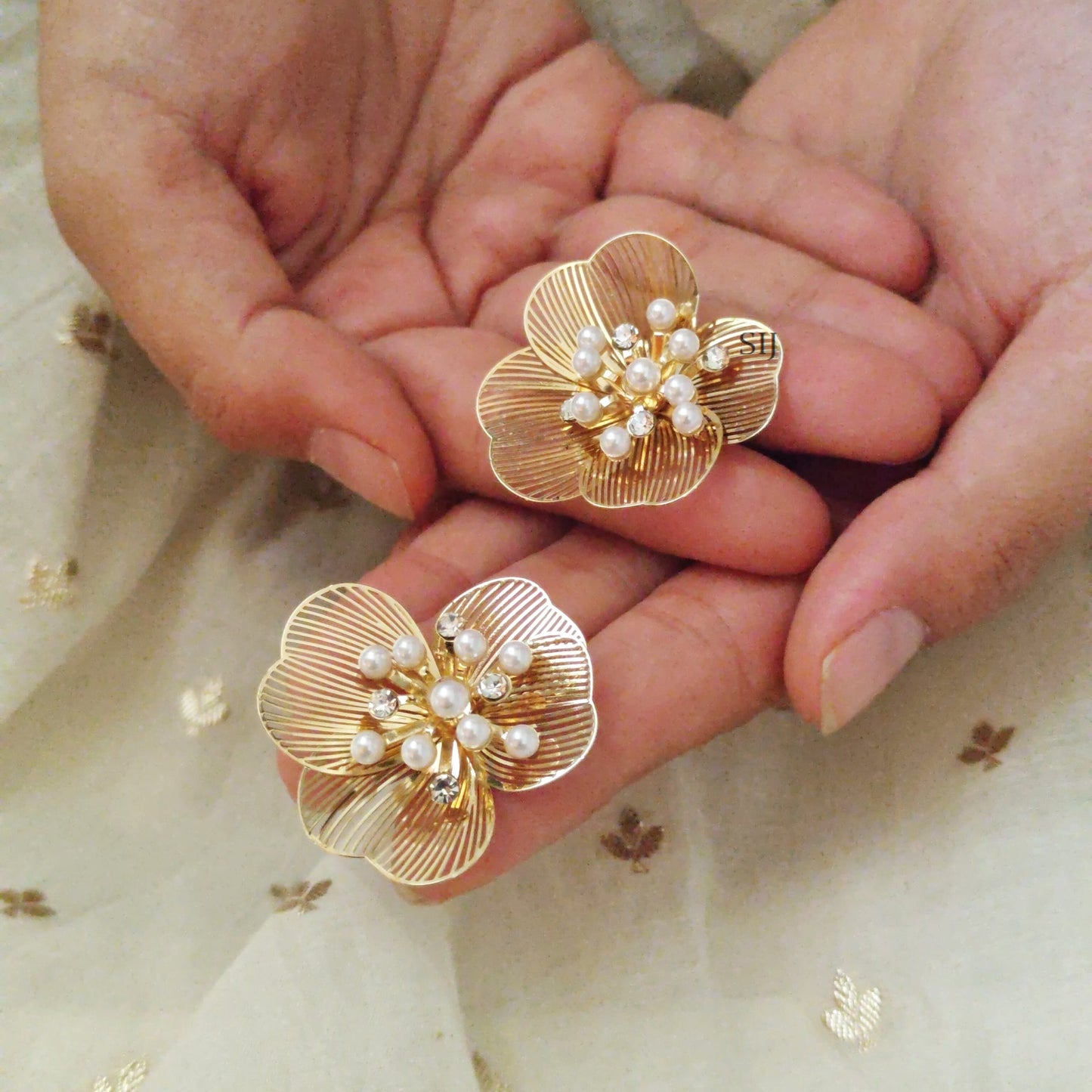 Studded Metal Flower Earrings