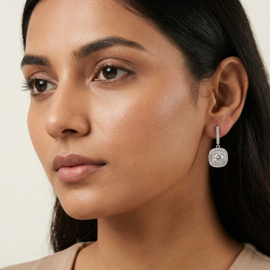 Double Halo Cushion Earrings