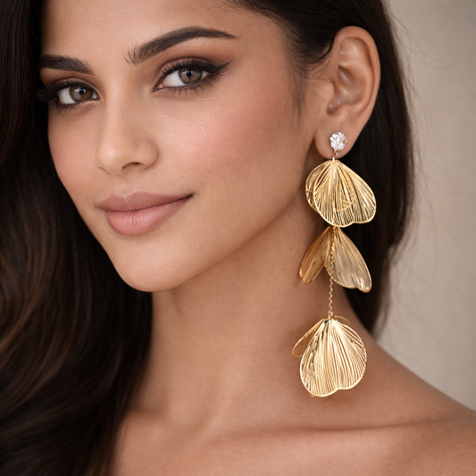 Golden Petal Drop Earrings