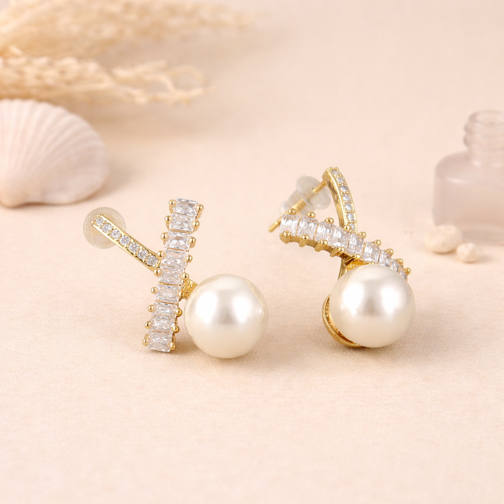 Cross Pearl Earrings