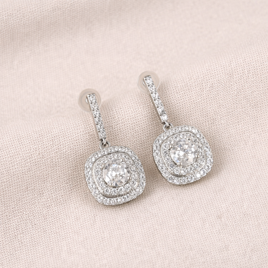 Double Halo Cushion Earrings