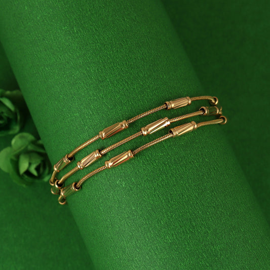 Triple-Line Gold Bracelet with Textured Beads