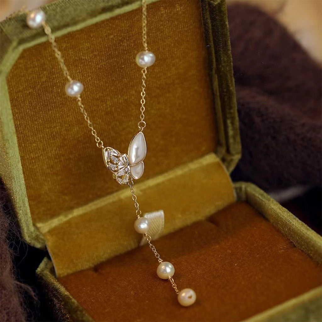 Butterfly Pearl Drop Necklace