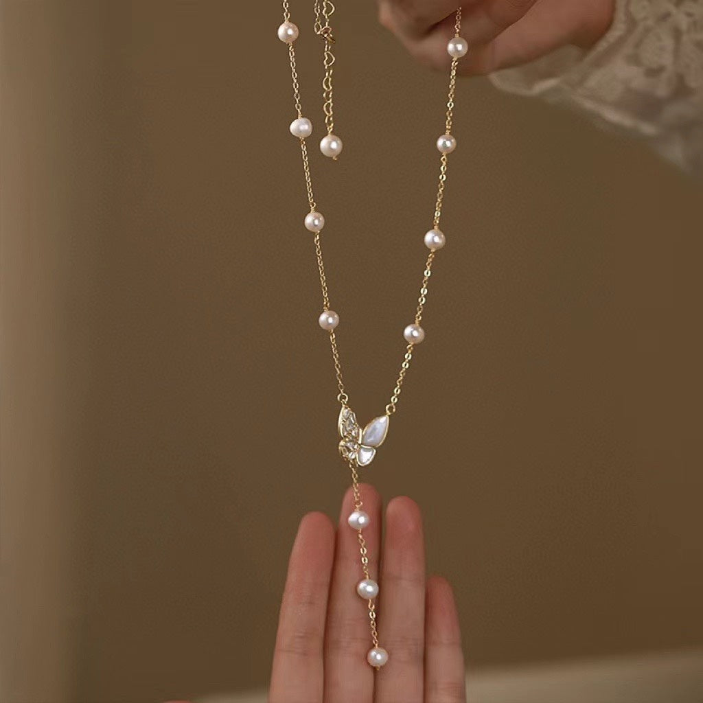 Butterfly Pearl Drop Necklace