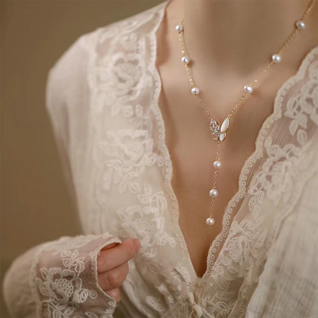 Butterfly Pearl Drop Necklace