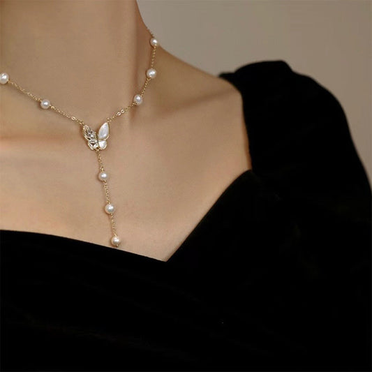 Butterfly Pearl Drop Necklace
