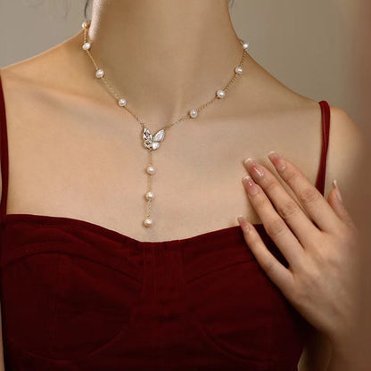 Butterfly Pearl Drop Necklace
