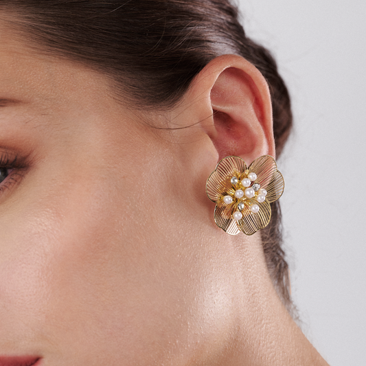 Studded Metal Flower Earrings