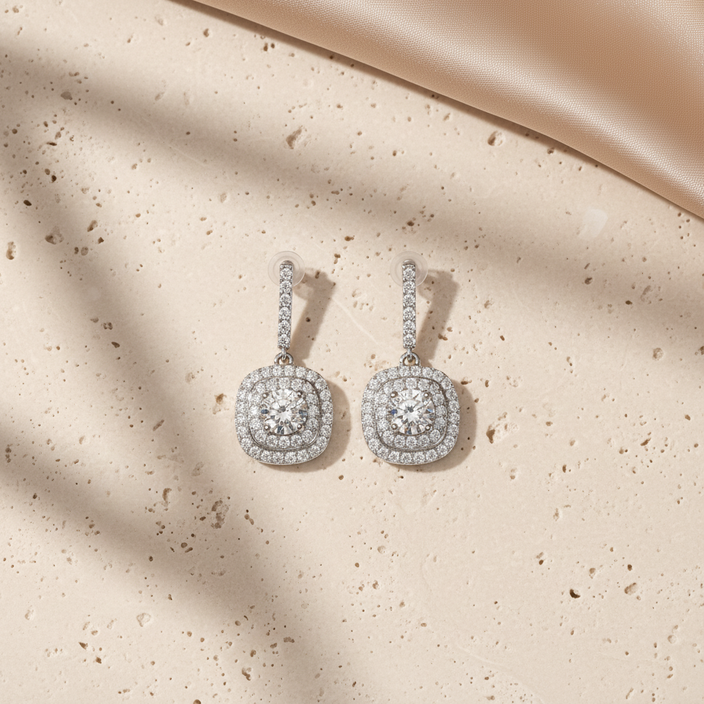 Double Halo Cushion Earrings