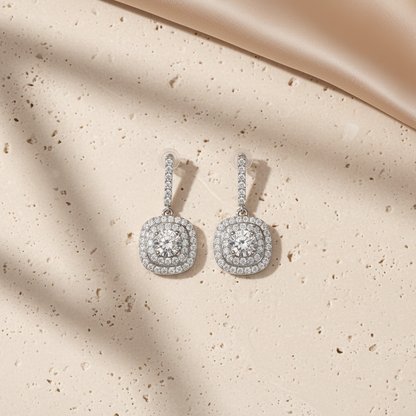 Double Halo Cushion Earrings