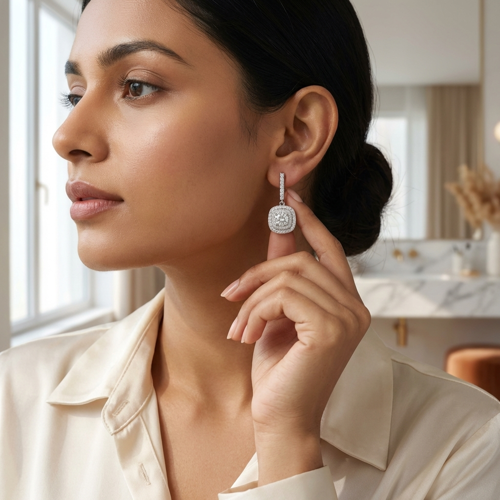 Double Halo Cushion Earrings
