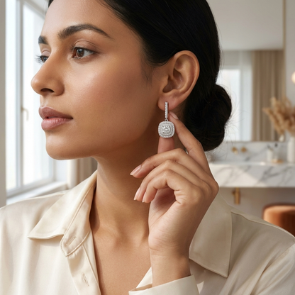 Double Halo Cushion Earrings
